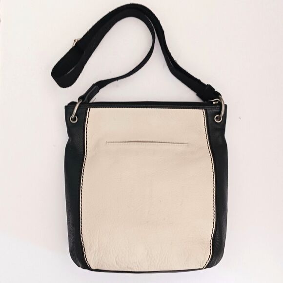 The Sak Laurel Crossbody Bag Colorblock Tri Color Pebble Leather Blk/Brown/Ivory - Picture 3 of 6